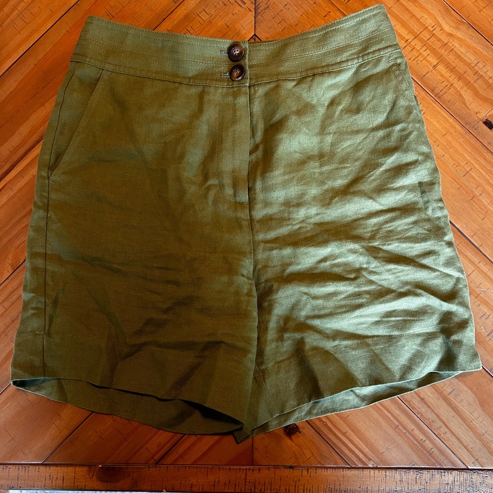 Boden Olive Green High-Waist Linen Blend Shorts